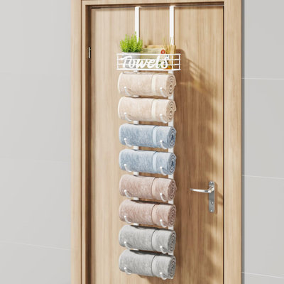 9-Tier Over Door Towel Rack With Metal Shelf - Wall Mounted Or Door Hanging Bathroom Towel Organizer
