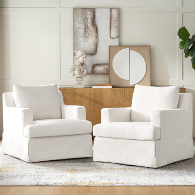 Isadoro 33" Wide Farmhouse Slipcovered Swivel Rocking Armchair with Down Blend Fill