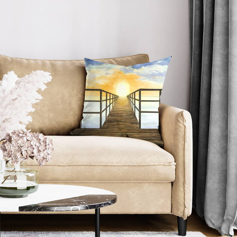 Sunset in the sea Yellow Bedroom Poly Twill Throw Pillow - Insert