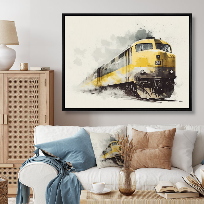 Rythme du train I - train de transport, art mural, salon, L 20 po x H 12 po, Cadre flottant noir