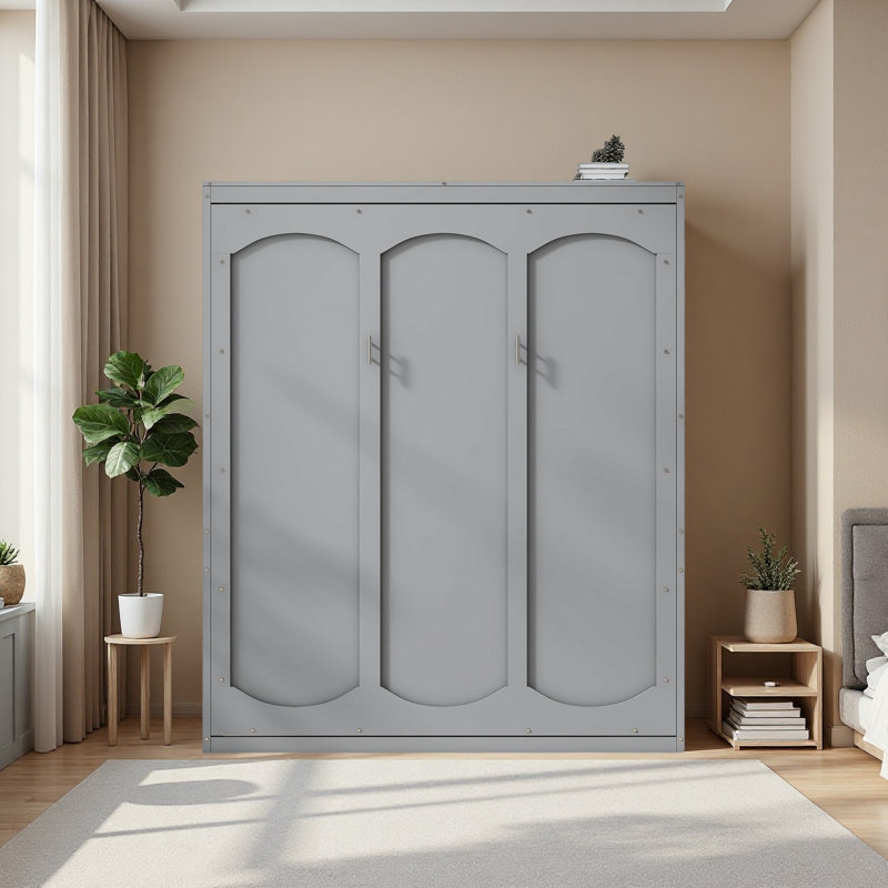 Lit escamotable mural avec tablettes Murphy, Gris, Lit double