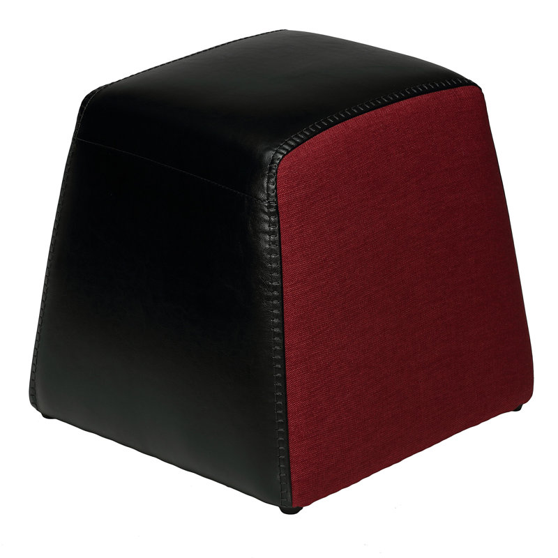 Faux Leather Ottoman, Black / Red