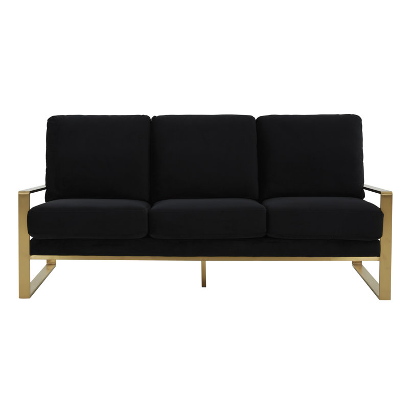 Canapé 3 places en velours Gratiano avec base en acier inoxydable doré Gratiano, Velours noir