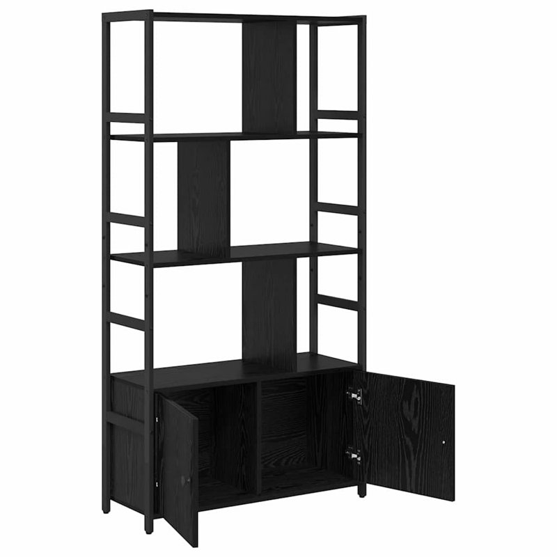 Bookshelf Engineered Wood Freestanding Tiered Home Shelving Living Room, (4 Shelves) 155.5cm H x 80cm W x 30cm D, Black