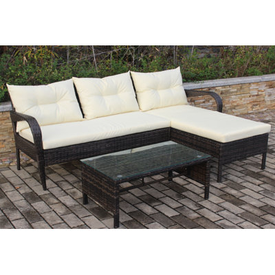 Keillin 68'' Wide Wicker Patio Sectional with Cushions