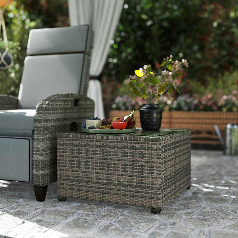 Table basse 24,4 "en osier de patio, tables d'appoint en rotin PE gris clair, Gris