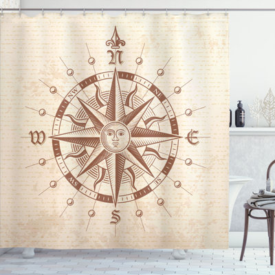 Compass Shower Curtain with Hooks Included