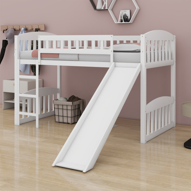 Loft Bed With Slide And Ladder, White
