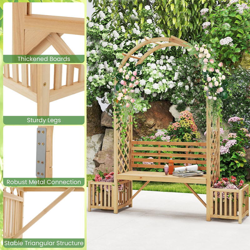 185cm W x 44cm D Solid Wood Arbour in Natural
