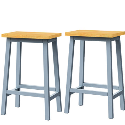 Style Counter Stools, Of 2, 25.6" High, Grey Blue Solid Wood Kitchen Island With Durability And
