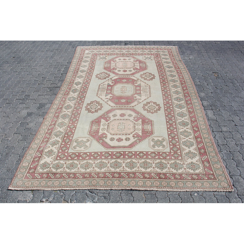 Grand tapis turc rétro Oushak au motif complexe - Tapis tissé à la main authentique