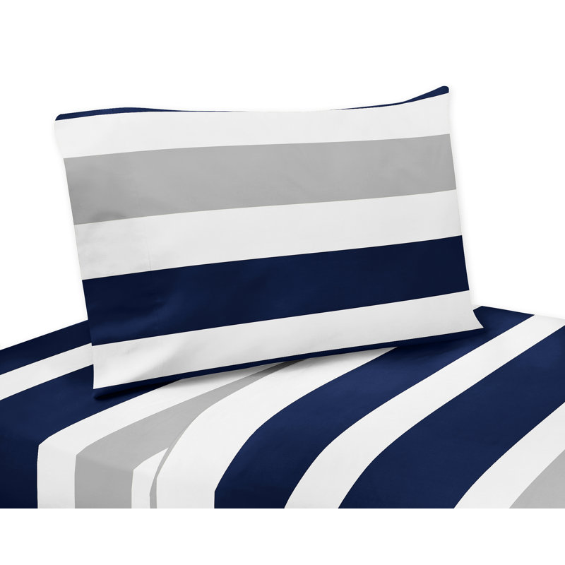 Stripe Navy and Gray Twin Sheet Set by Sweet Jojo Designs