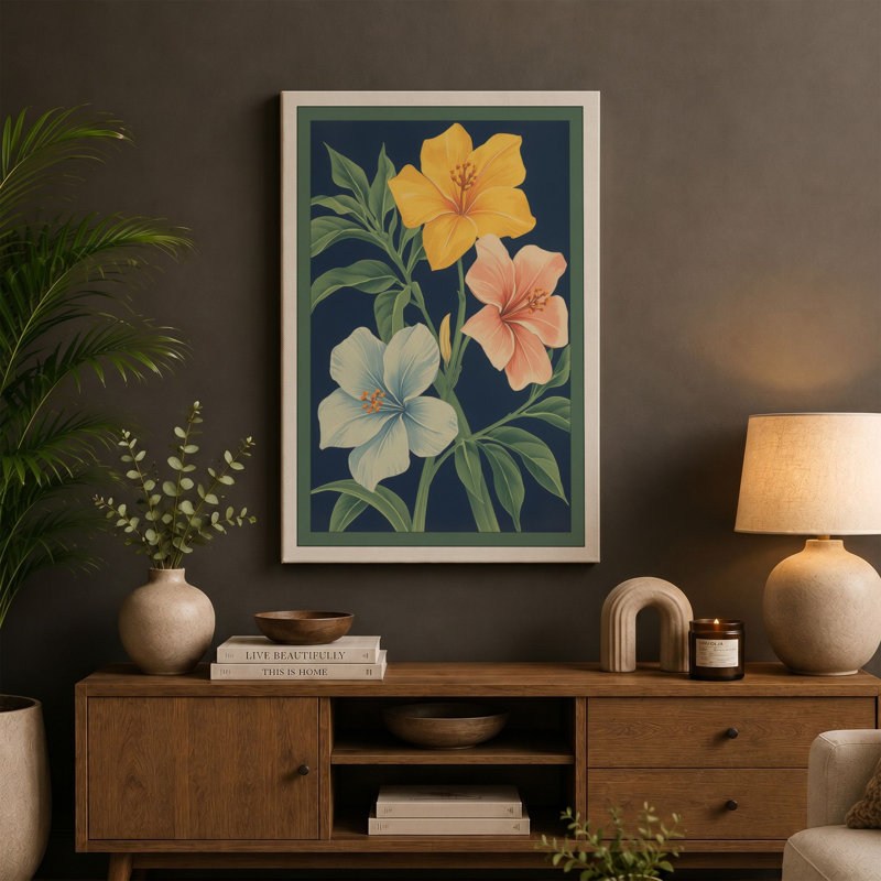 Three Blooms Botanical - Wrapped Canvas, 30x20 - 76.2 x 50.8 cm, Terracotta Border