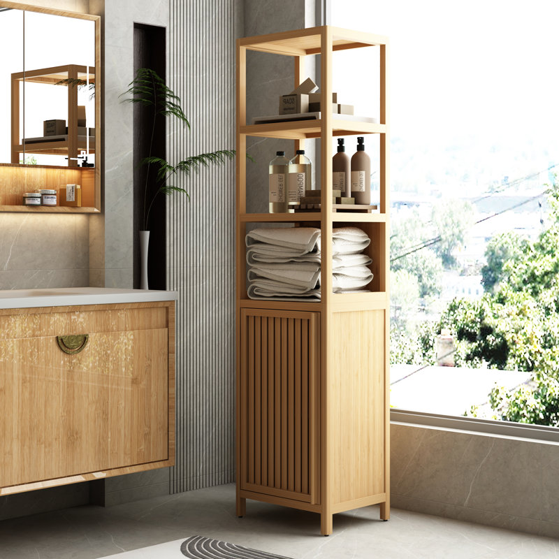 Armoire de rangement haute et mince avec porte à volets et 3 étagères, armoire autoportante en lin, Noir