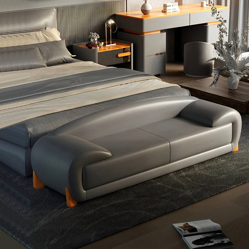 Nevaehmarie Leather Match Upholstered Bench, Gray, 19.68" H x 59.05" W x 19.68" D