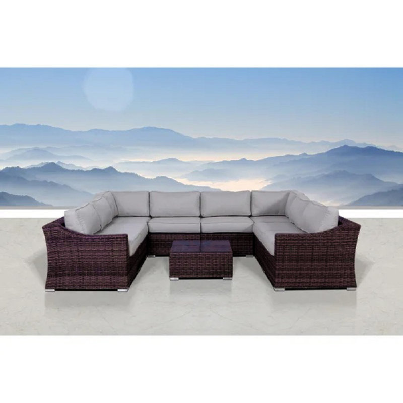 Ensemble de conversation pour 6 personnes avec coussins Biles Wicker, Brun