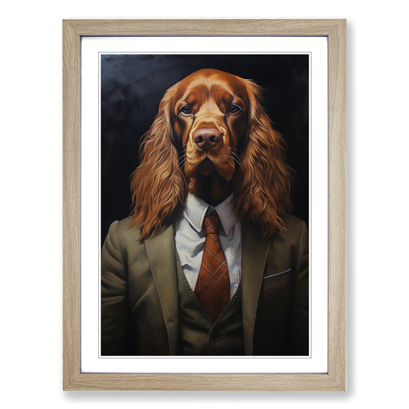 Cocker Spaniel In A Suit No.2 - Single Picture Frame Print on Wood, Oak , 64cm H x 46cm W x 2cm D