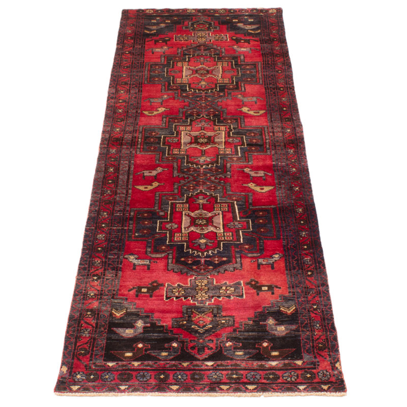 Tapis rouge Anadol noué à la main de conception unique 3 pi 2 po x 9 pi 6 po