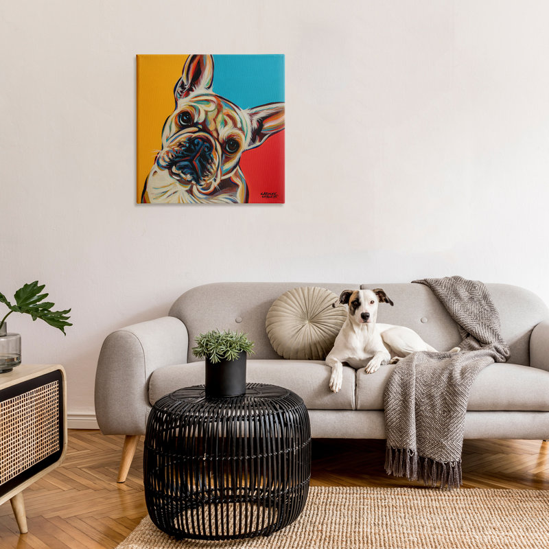 Portrait de bouledogue français Chroma Pop rouge jaune bleu, H 30 po x l 30 po