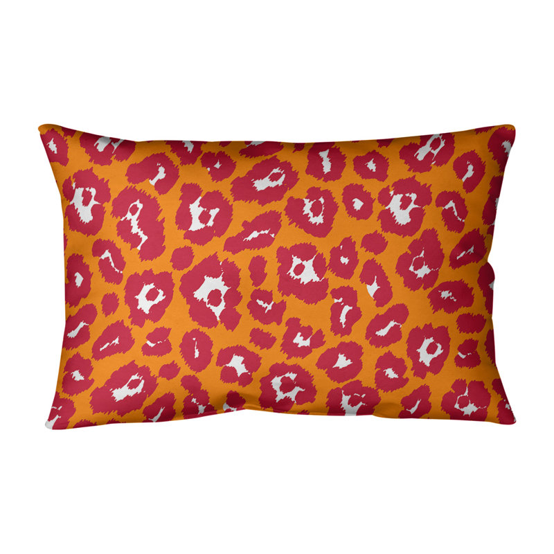 Leopard Print Outdoor Rectangular Pillow Cover & Insert, Orange/Red/White