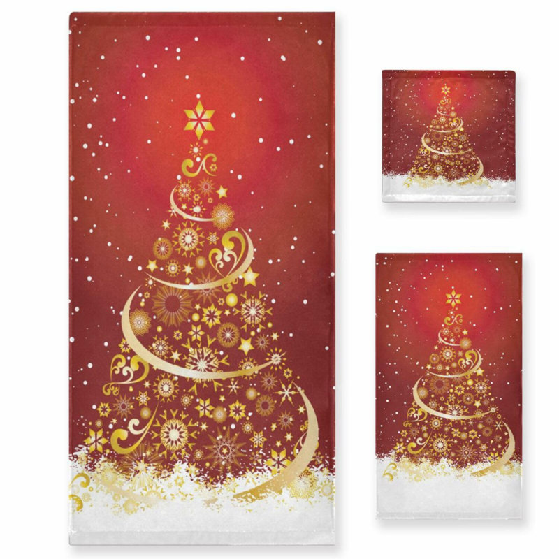 Winter Wonderland Snowflake Towels - Soft, Absorbent, Festive Bathroom Set of 3 - Red Holiday Decor for Bath, Hand, and Guest Towels