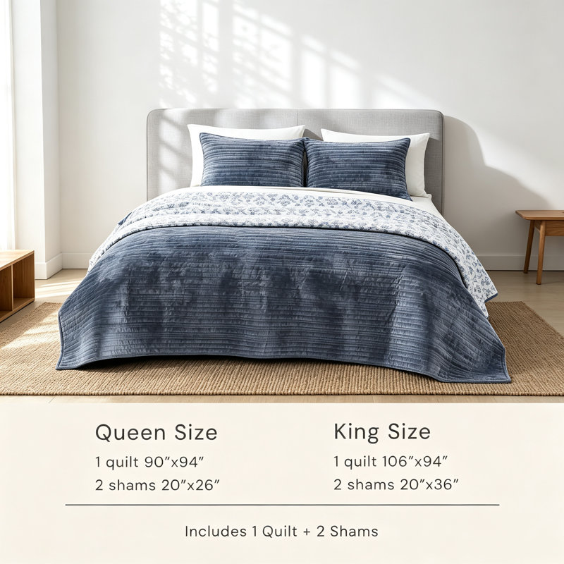 Ensemble de couette réversible en velours bleu, taille king, King, Slate Blue