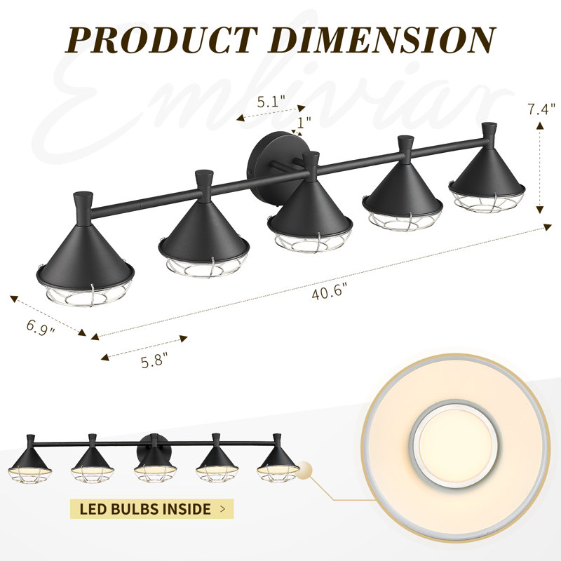 Éclairage de salle de bain à 5 lumières DEL en acier à intensité variable 5 modes de couleurs