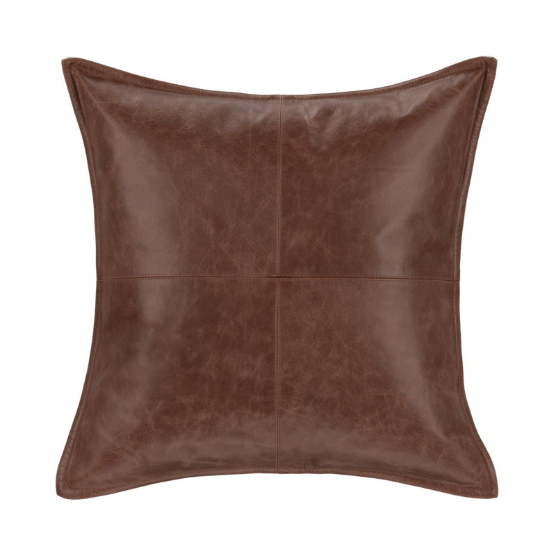Cutler Genuine Leather Throw Pillow, Cocoa, Square 18"