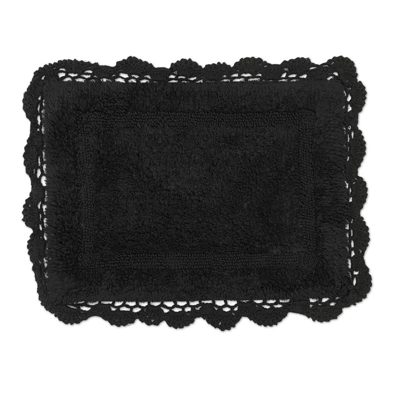 Cotton Non-Slip Bath Rug, Black, 30x20 Inches
