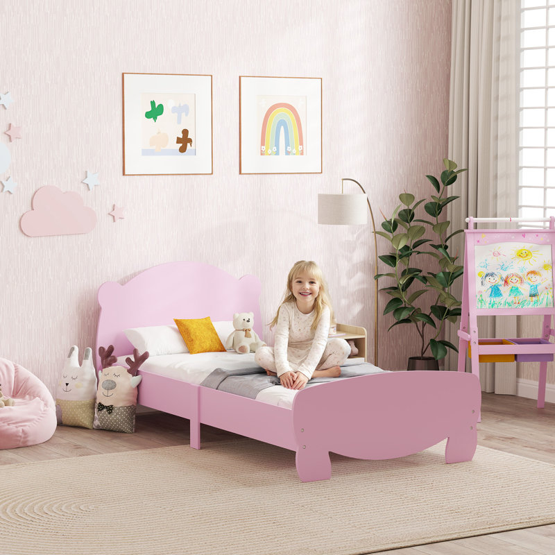 Cadre de lit pour enfants, lit plateforme pour tout-petits en forme d'ours, rose