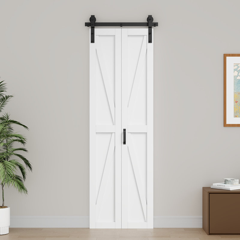 Porte de grange pliante en forme de K de 84 po de hauteur avec ensemble de quincaillerie d'installation, 25 po x 84 po