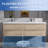 72-Inch Wall-Mounted Floating Bath Vanity In Natural Oak With Double White Solid Surface Sink Top-778860497