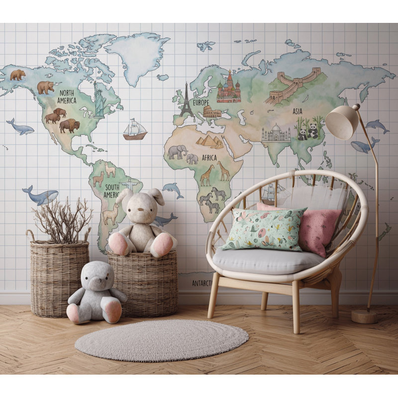 Papier peint carte du monde Atlas, 100 po x 96 po, Non tissé