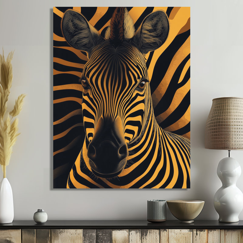 Zèbre rythmique illusion I - décoration murale Op Art, L 24 po x H 32 po