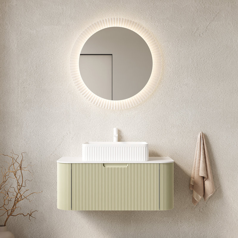 Meuble-lavabo mural de 36 po avec conception flottante, armoire rayée, lavabo rectangulaire blanc, couleur, contreplaqué haute résistance, espace de tiroir généreux, système de fermeture en douceur, rangement facile à installer,