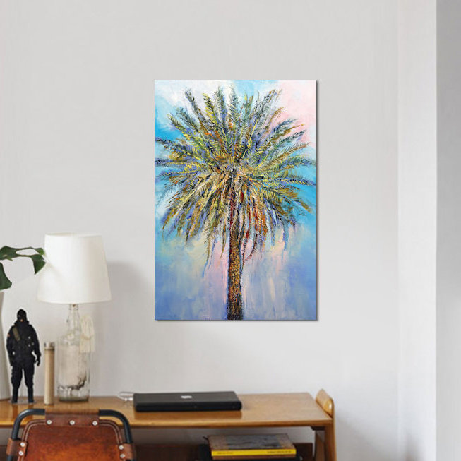 « palm », reproduction d’art sur toile, H 26 po x l 18 po x P 1,5 po, Toile avec cadre noir, Pas de tapis