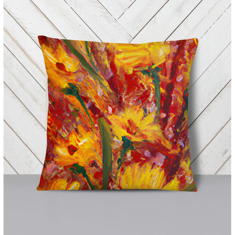 Throw Pillow With Insert, 16"H x 16"W, Red/Orange Floral/Abstract 1