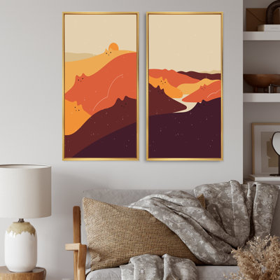 «Vintage Abstract Organic Landscape in Retro II», ensemble de 2 reproductions