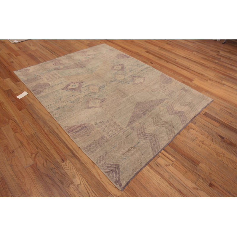Tapis en laine de style moderne nomade 6 pi 1 po x 7 pi 8 po de la collection Nazmiyal