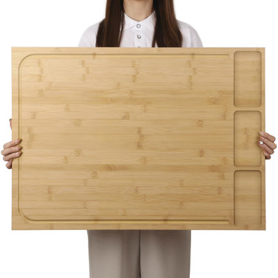 Très grande planche à découper et planche à découper en bambou 30 po x 21 po, planche à découper avec pieds détachables et rainure à jus