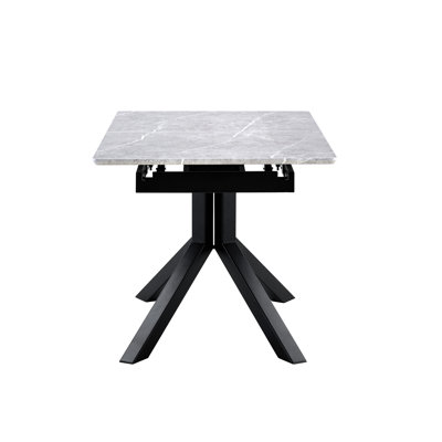Extendable Table For Dining Room And Office, Gray Surface, Metal Legs Modern Rectangular Table, Scratch - , Automatic Extension
