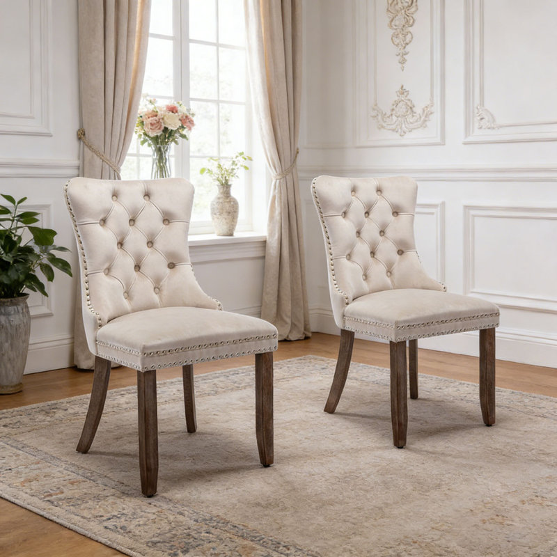 Chaise rembourrée en bois massif, Beige