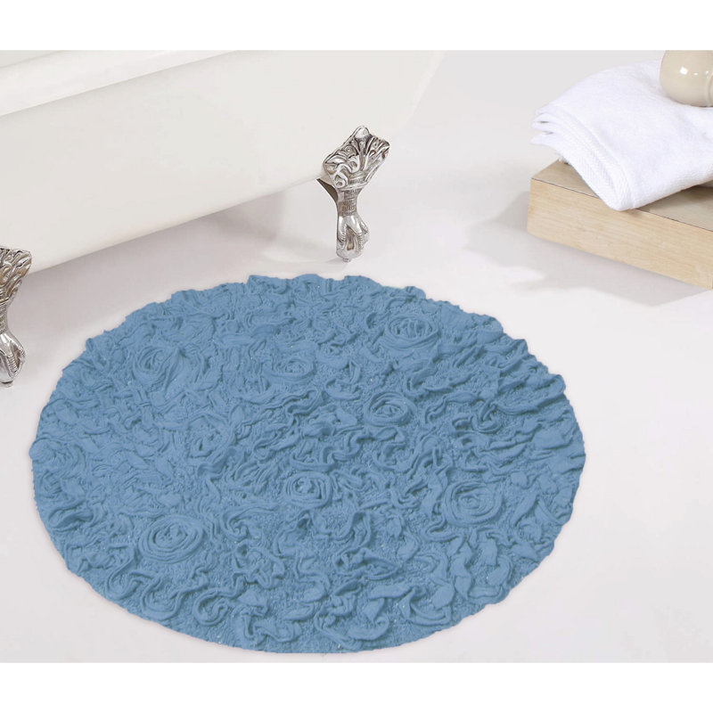 Taki Cotton Round Bath Rug, Sky Blue, 30" Round