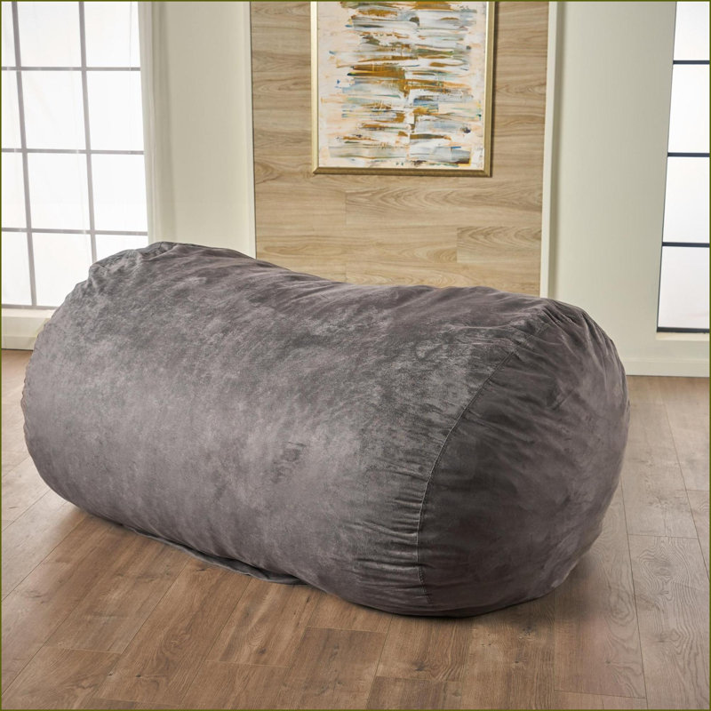 Fauteuil à billes incurvé en microfibre 6,5 pi Asher | Gris anthracite