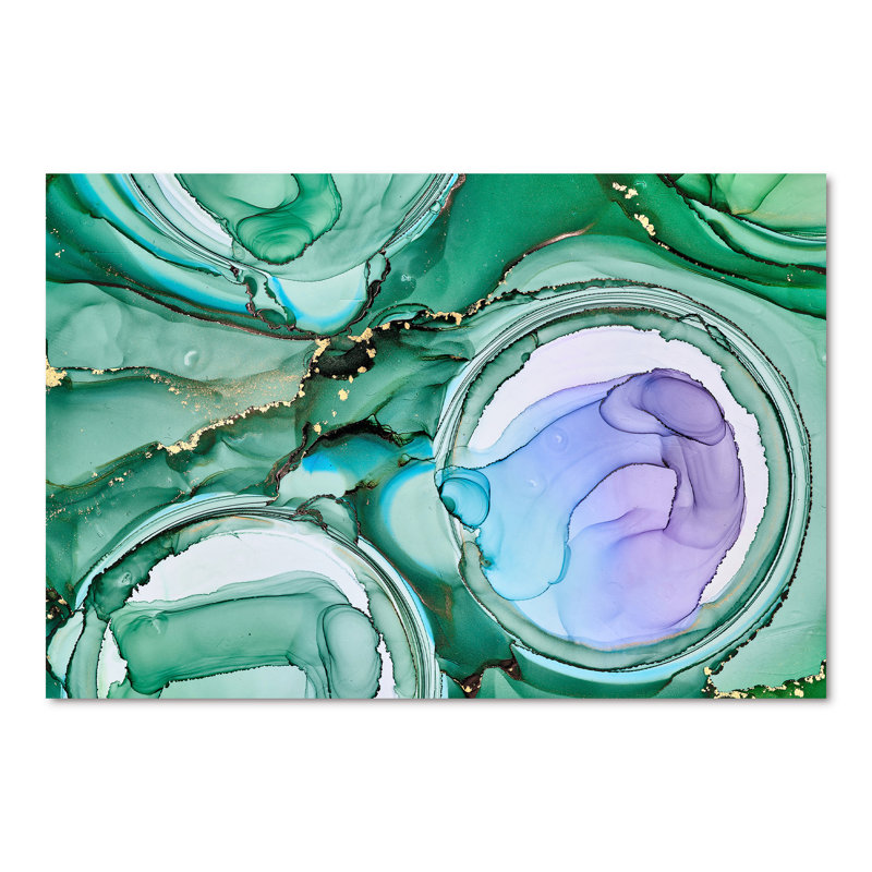 «Green and Purple Luxury Abstract Fluid Art I», reproduction d'art sur toile moderne, H 40 po x l 60 po x P 1,5 po