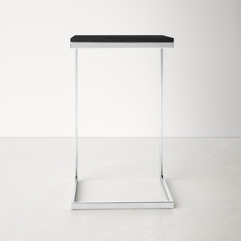 Black Marble Top Silver Metal C-Shaped End Table