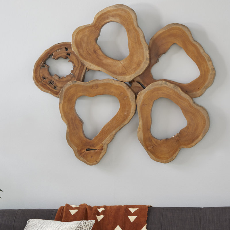 Teak Wood Handmade Live Edge Abstract Brown Wall Decor