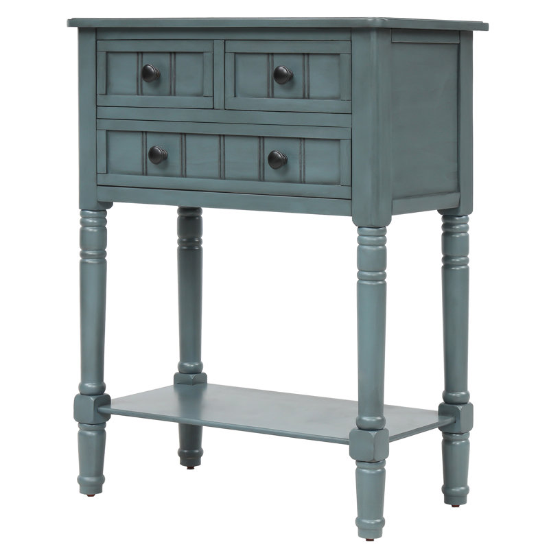 Skai Wooden Console Table with 3 Drawers & Bottom Shelf, Navy