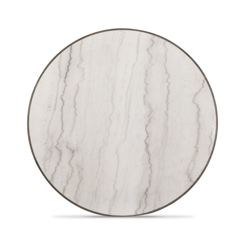 Skye Round Dining Table 42"-Weathered Dark Oak, White Marble/Weathered Dark Oak