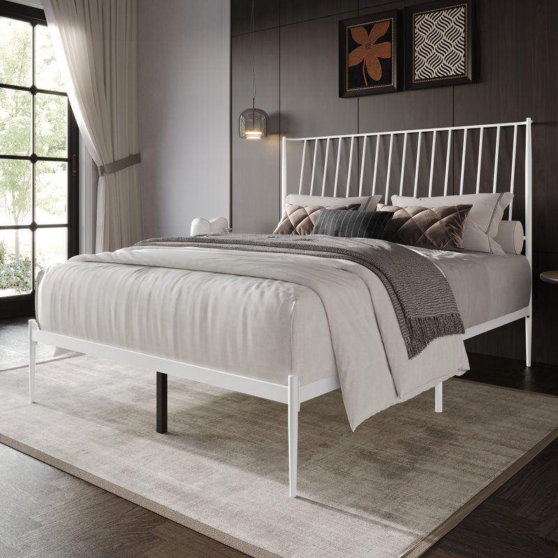 Metal Platform Bed, White, Full